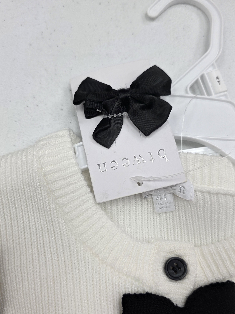 btween Cream Knit Cardigan with Black Bow Trim - Picture 4 of 8